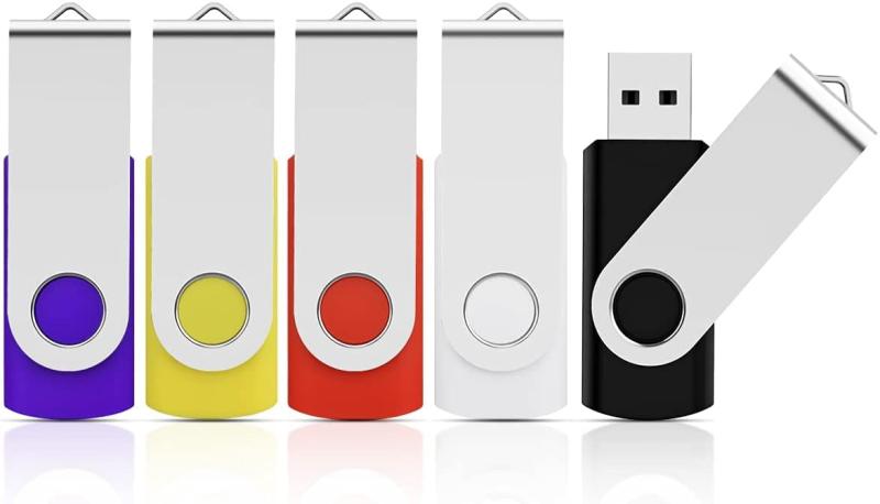 KOOTION USBメモリ32GB 5個セット フラッシュドライブ USB2.0 サムドライブ バックアップメモリ USBドライブ32GB 360度回転式 コンパクト フラッシュメモリー (ブラック、ホワイト、レッド、イエロ