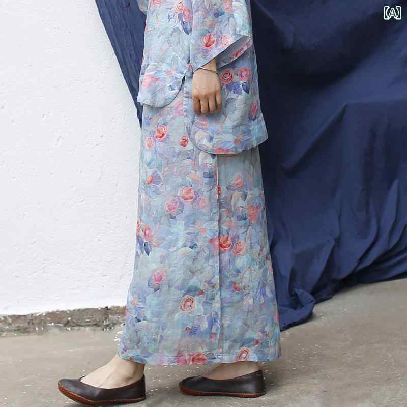 成人女性用 midiスコート カラムシ 刷り上げる柄 夏用 ゆったり レトロ 読みもの か細い成り行き 合わせ分かりやすい 軽さ 吸湿速乾 通い 普段使い走り 膝丈 自然的色つや