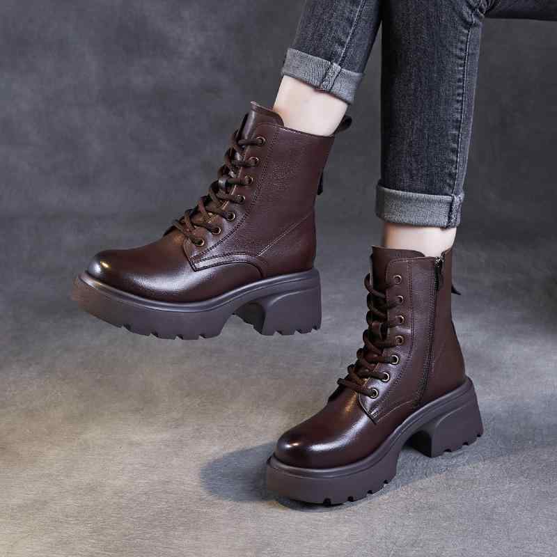 レディース 厚底 ショートブーツ 真皮 牛革 イングリッシュスタイル 軽量 アンクルブーツ 秋冬 英国 女性用 シングルシューズ 本革 快適 歩きやすい スタイリッシュ デイリー コーデ 足元おしゃれ|リスタトショップ