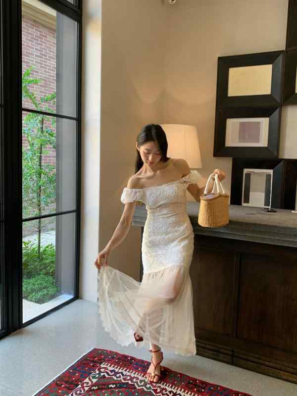 Interpretation of Beauty NEWOPEN 25 夏 フレンチ フェミニンレースメッシュスプライシングドレス S 5578