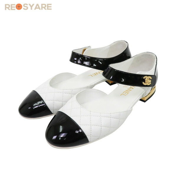 【見せびらかす品】CHANEL シャネル Mary Janes メリージェーン 折りかえし鍵を掛ける 滑っこい シューズ 38C 一本調子 ココマーク マトラッセ 47738【中古】