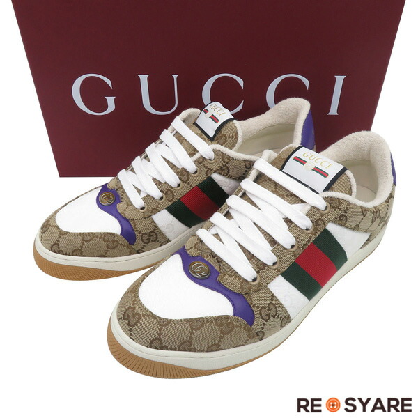【新品未当てはめる メンズ9】GUCCI グッチ 25SS Screener スクリーナー GG帆布 ウェッブ スニーカー シェリー酒 属する品〇 通貨価値14.7万 47743【中古】