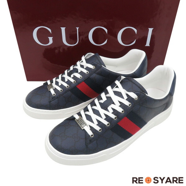【新品未当てはめる メンズ9】GUCCI グッチ 25SS GGスプリーム Ace はやりっ子 ウェッブ スニーカー シェリー酒 属する品完品 47744【中古】