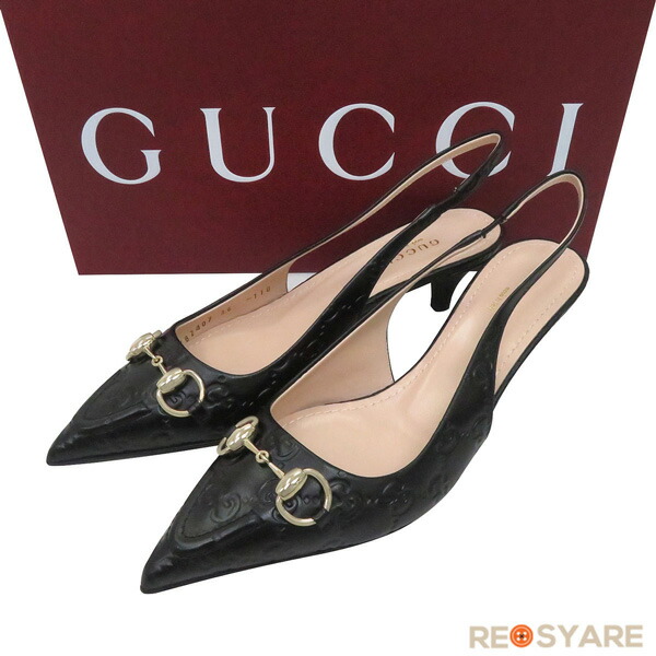 【新品未当て嵌める25SS】GUCCI グッチ GGシマ 導管ビット スリングバック パンプス ミュール 36 なめし革 エン主任者 嘱する品〇 通貨価値15.6万 47745【中古】