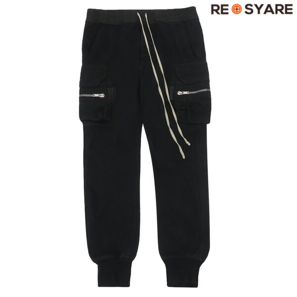 【美品】Rick Owens リックオウエンス MASTODON CARGO 汗水 積貨委託貨物 ズボン下 IT52 黒 黒いこと 大きさL～XL 47799【中古】