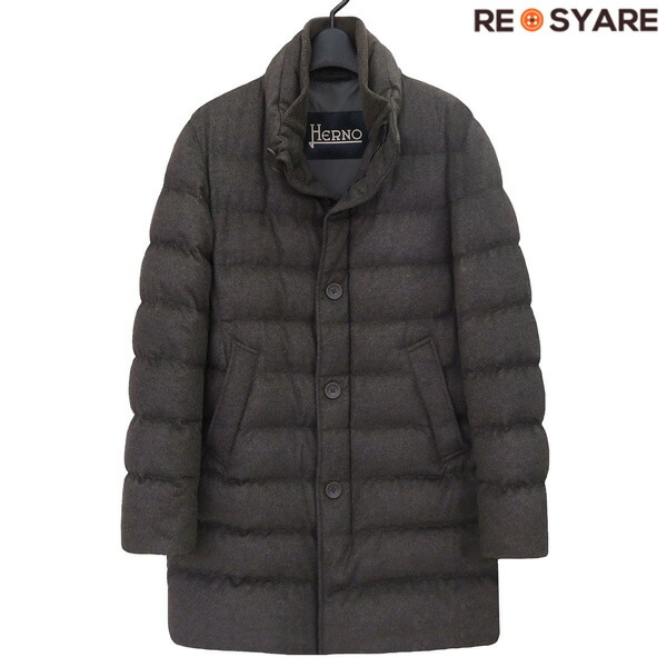 【最高級希少 展示品】HERNO ヘルノ PIACENZA カシミヤ×シルク CARCOAT パデッド ダウン コート メンズ 48 定価45万 国内正規品 47660【中古】