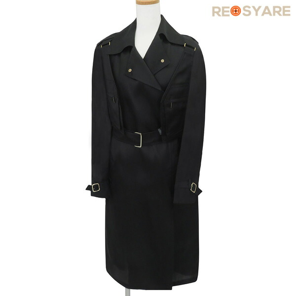 【未使用 サイズ40】MaxMara マックスマーラ 上質 シルクガザル 3way スプリング トレンチ コート 黒 ベスト付き 着脱可 国内正規品 47724【中古】｜resyare used