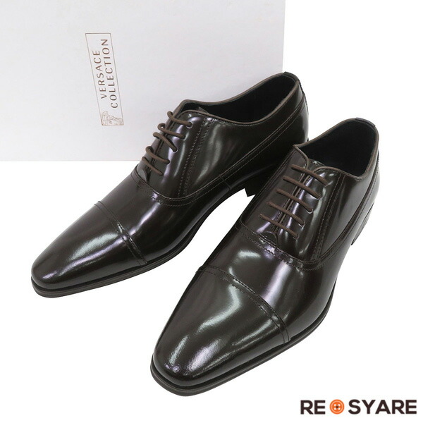 【新品未当て嵌める 大きさ41】VERSACE Collection オックスフォード なめし革 シューズ 茶 25.5糎～26糎 メデューサ金具 嘱する品◎ 47790【中古】