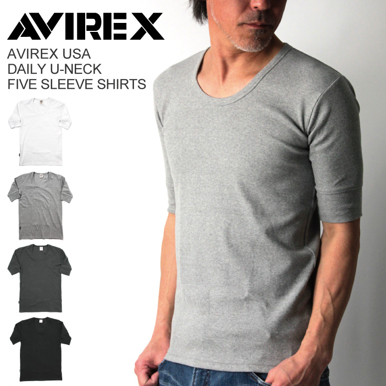 楽天市場 ポイント10倍 送料無料 Avirex アビレックス Avirex アヴィレックス リブ Uネック 5分袖 Tシャツ カットソー Tシャツ クーポン対象外商品 コンビニ受取対応商品 Retom リトム