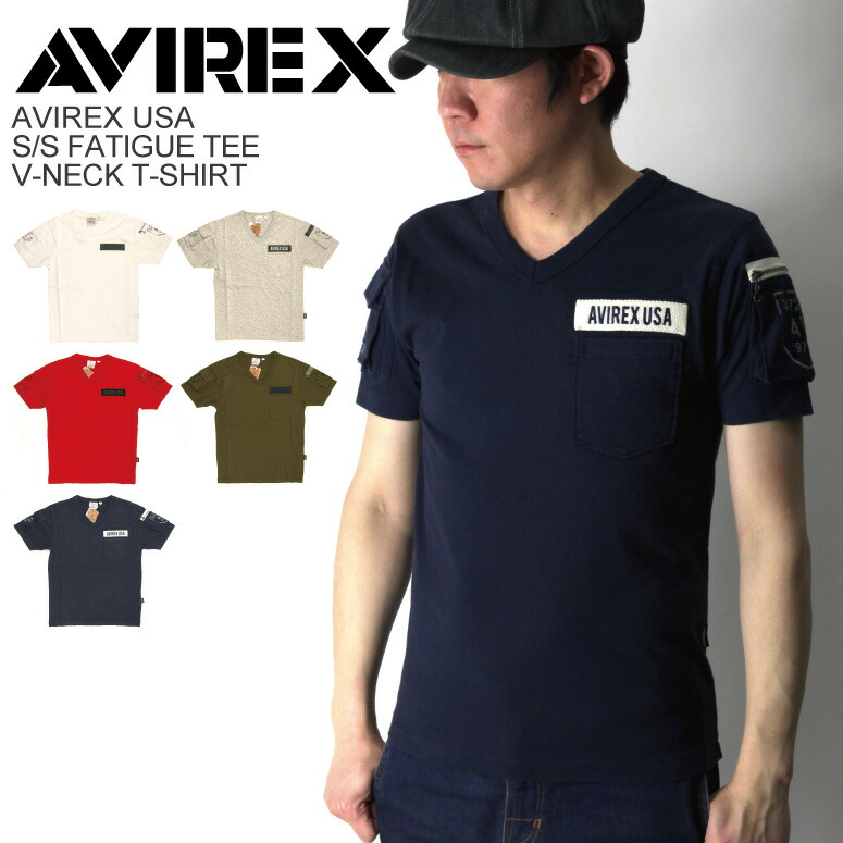 ★ポイント10倍★AVIREX(アビレックス) アヴィレックス Vネック ファティーグ 半袖 Ｔシャツ カットソー ミリタリー メンズ レディース【コンビニ受取対応商品】