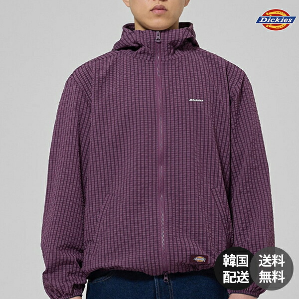 【韓国】Dickies ディッキーズ 正規品 ウィンドブレーカー ナイロンジャケット ライトアウター グリッドチェック チェック柄 軽量ジャケット ストリート カジュアル パープル ブラック グレー スカイブルー【Dickies】