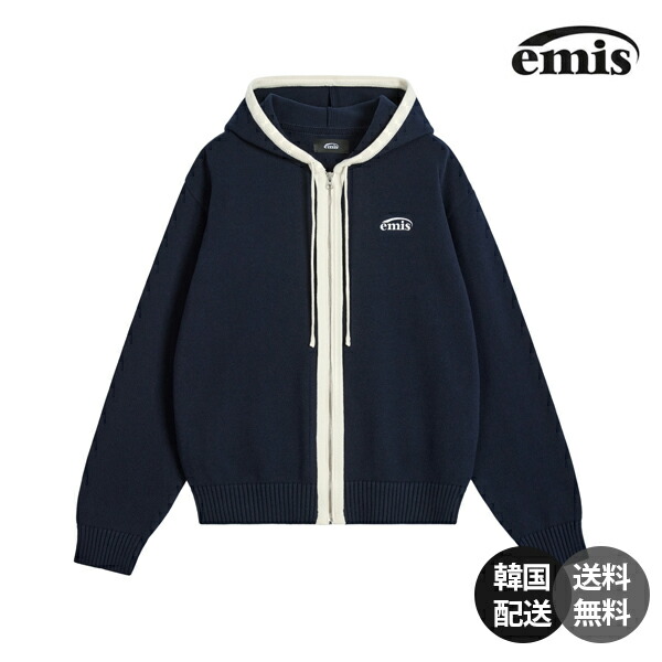 【韓国】EMIS COLOR-BLOCK KNIT HOOD ZIP-UP エミス カラーブロック ニット フード ジップアップ 正規品 ニットパーカー ジップアップフーディー コットンニット 配色デザイン【emis】｜RETOO公式店