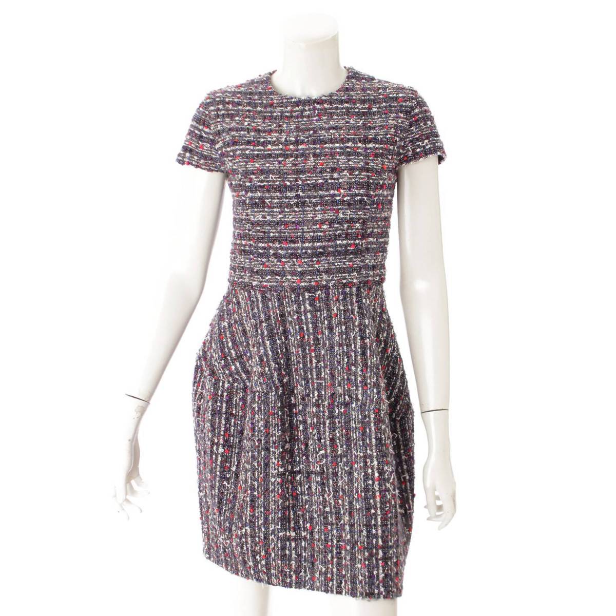 全品送料0円 美品 ヨーコチャン S 38 ミックスツイード ミニドレス バルーンワンピース ミニワンピース News Elegantsite Gr