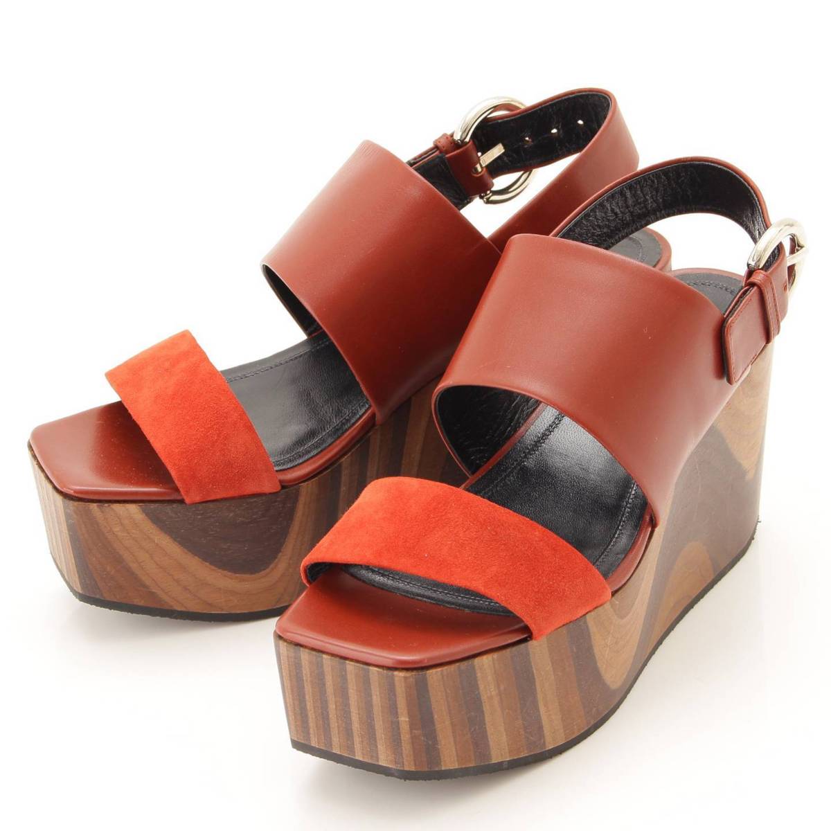 【セリーヌ】Celine スエード×レザー 厚底 ウッド ウェッジソール サンダル ブラウン 37 【中古】【鑑定済・正規品保証】95929|retro