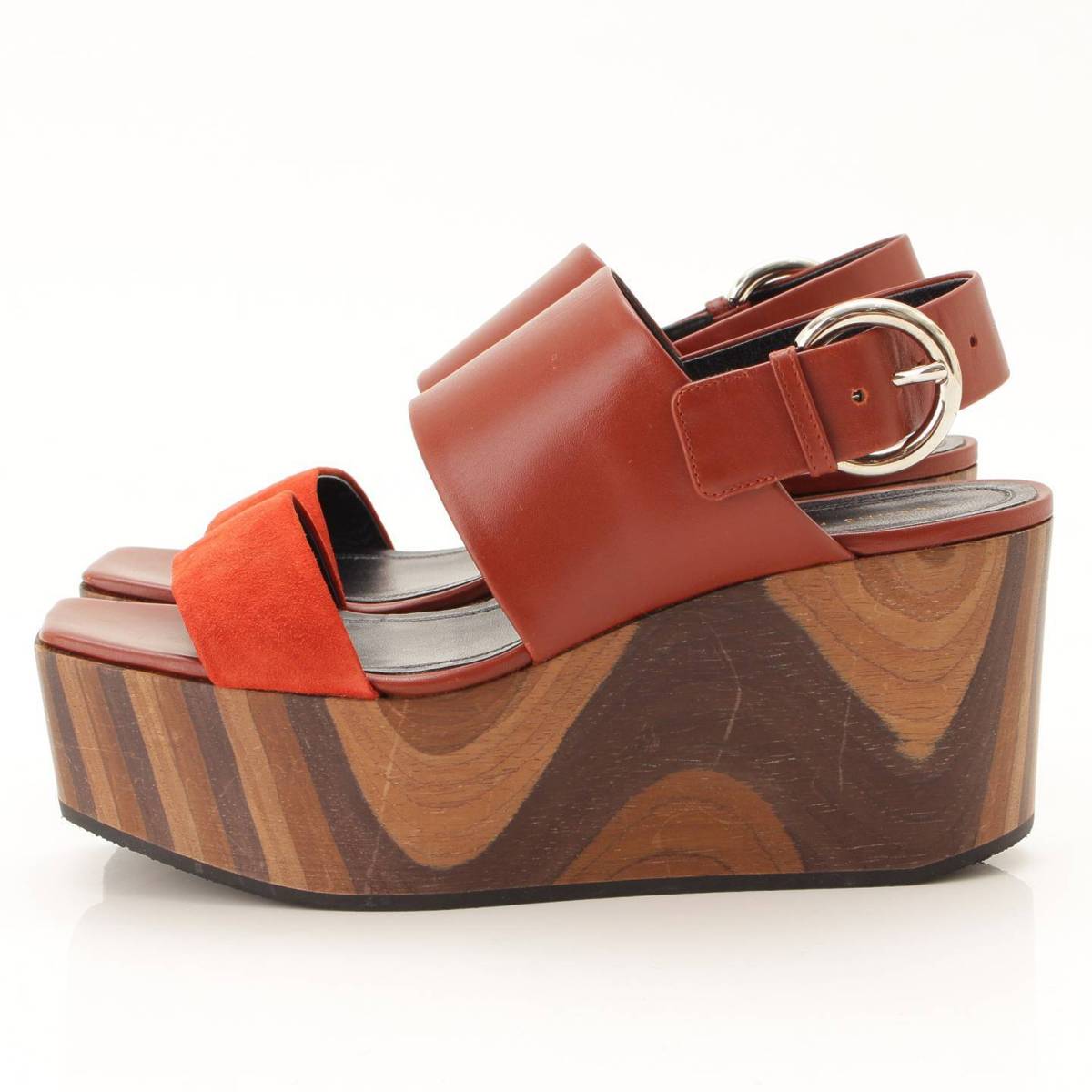 【セリーヌ】Celine スエード×レザー 厚底 ウッド ウェッジソール サンダル ブラウン 37 【中古】【鑑定済・正規品保証】95929|retro