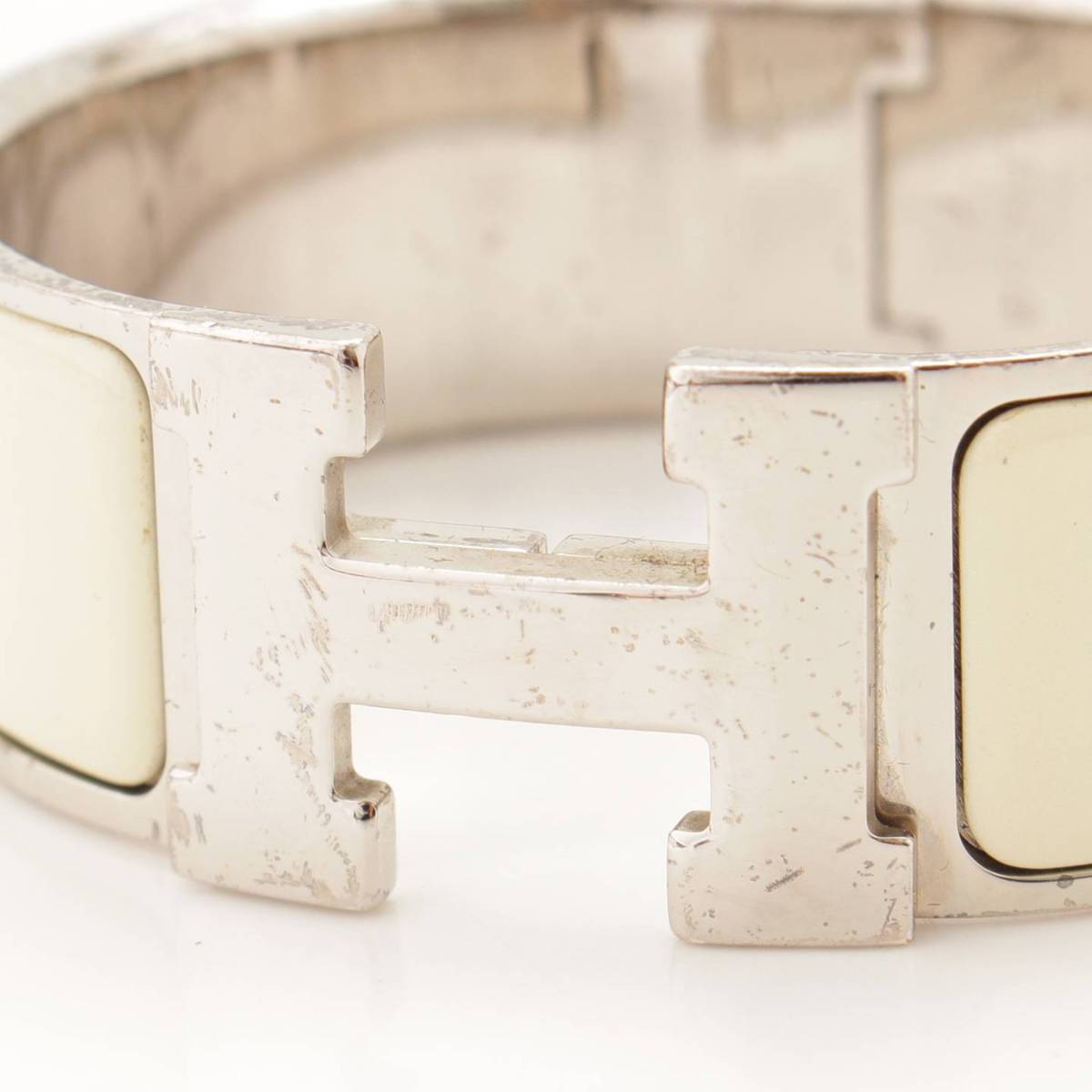 エルメス ホワイト Hermes クリッククラックgm バングル シルバー ブレスレット ホワイト シルバー ブレスレット 中古 鑑定済 正規品保証 Retro