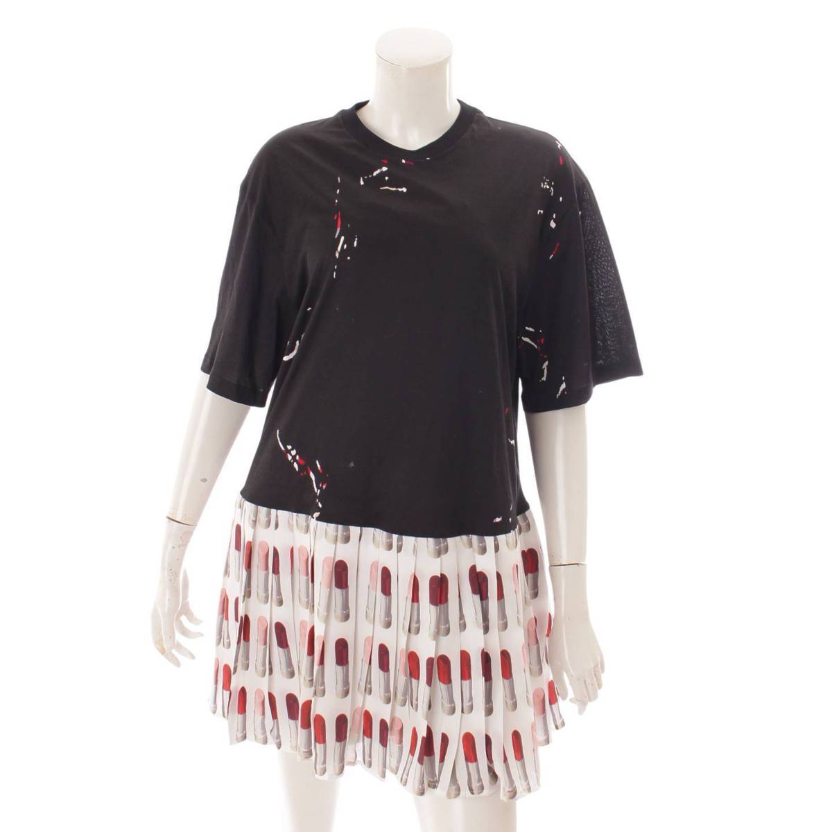 プラダ Prada 半袖 リップスティックプリント ドッキング ワンピース ブラック ホワイト S 中古 鑑定済 正規品保証 Mozago Com