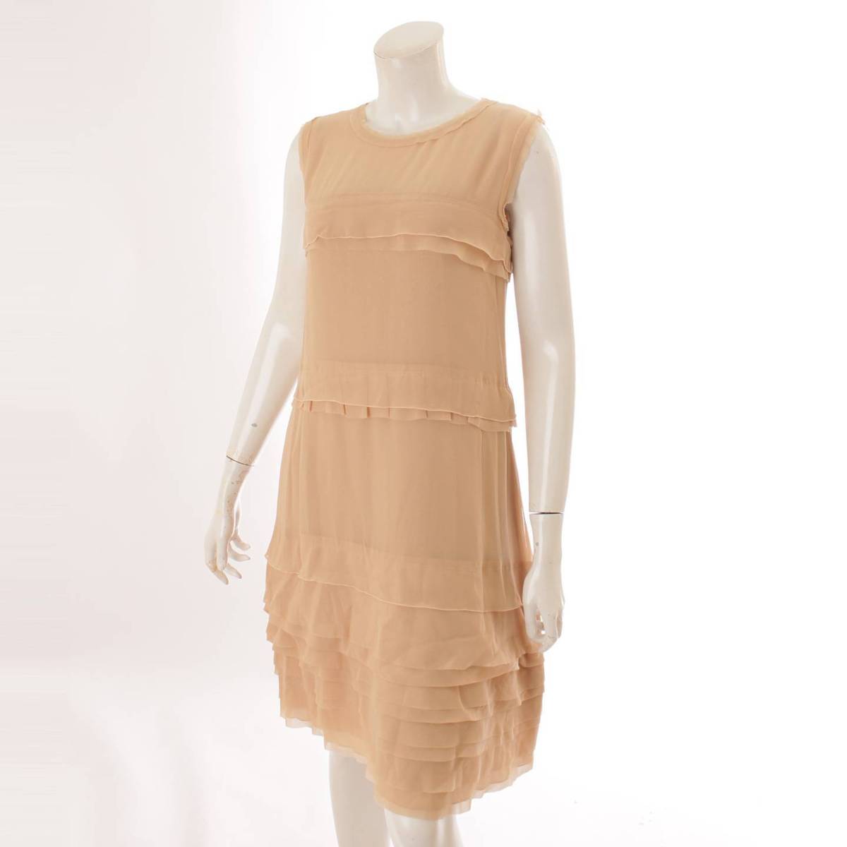 フォクシー Foxey ノースリーブ シルク フリル ワンピース ベージュ 中古 鑑定済 正規品保証 Painfreepainrelief Com