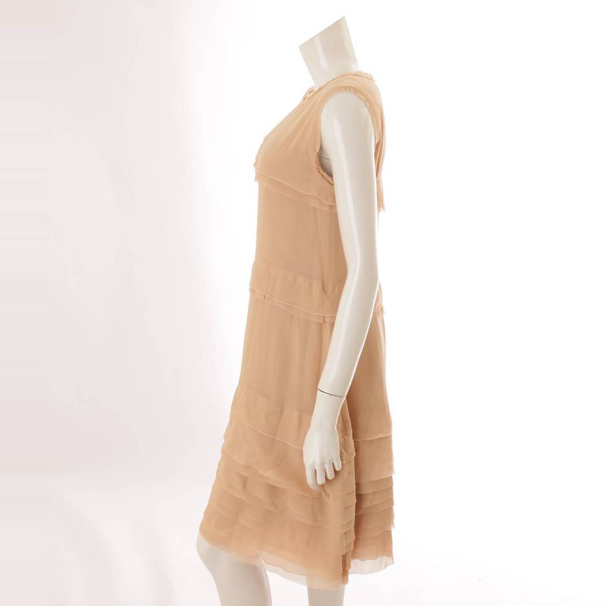 フォクシー Foxey ノースリーブ シルク フリル ワンピース ベージュ 中古 鑑定済 正規品保証 Painfreepainrelief Com