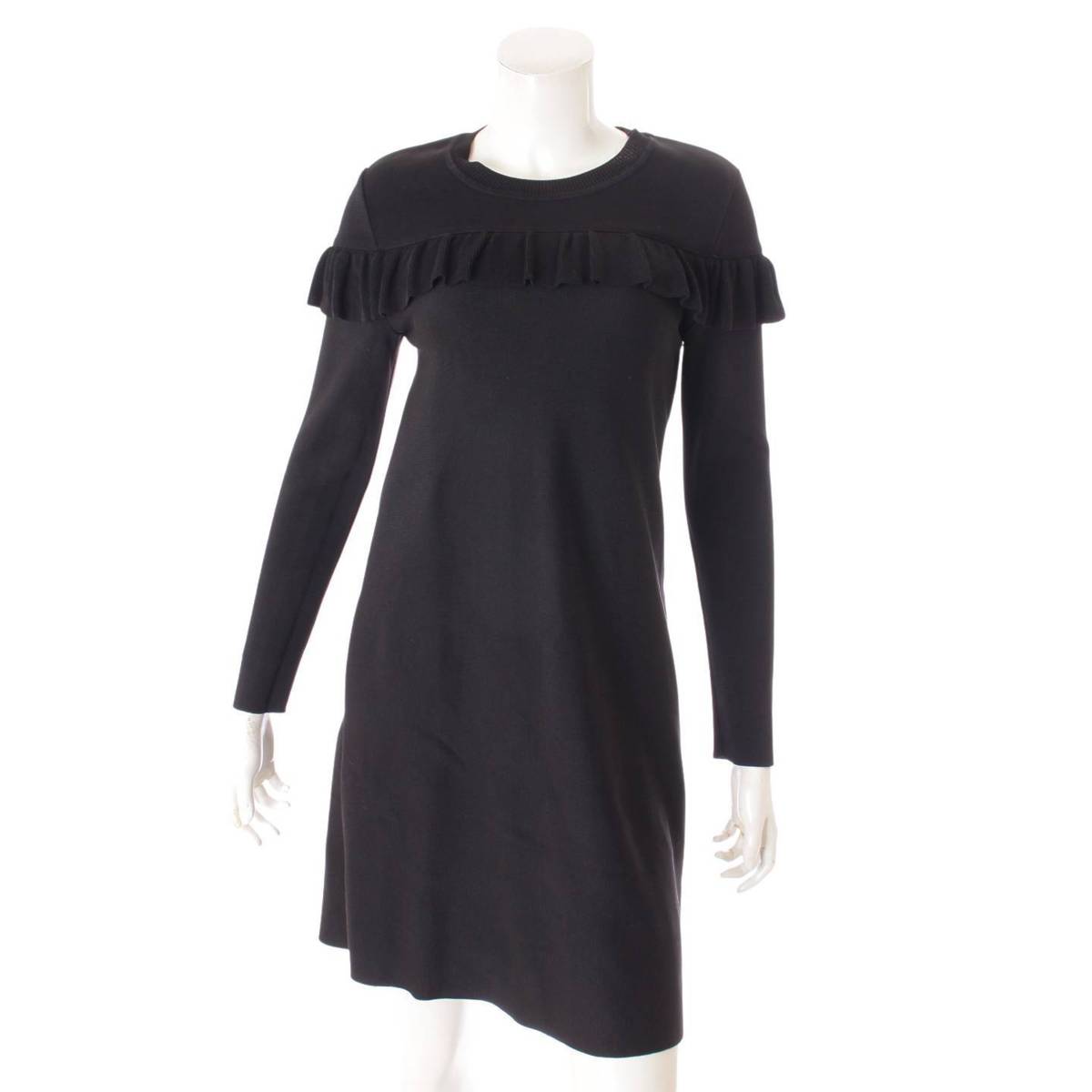 フォクシーニューヨーク Foxey New York Knit Dress 長袖 フリル ドレス ワンピース 301 ブラック 38 中古 鑑定済 正規品保証 Bilalshahrour Fr