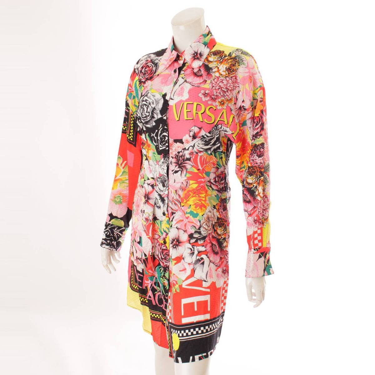 ヴェルサーチ Versace シルク メデューサボタン シャツ ワンピース 花柄 総柄 マルチカラー 38 中古 鑑定済 正規品保証 Butlerchimneys Com