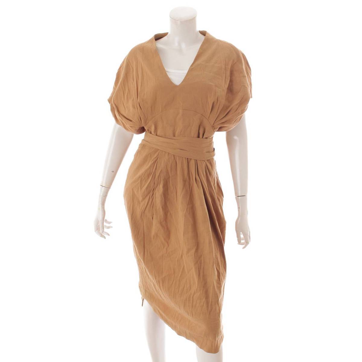 荳 クロゴウチ Mame Kurogouchi 18ss 西方シュロの葉 リネン ロング身たけ ワンピース ベージュ 2 中古 討究済 正規気格安全 Ritzattorneys Com