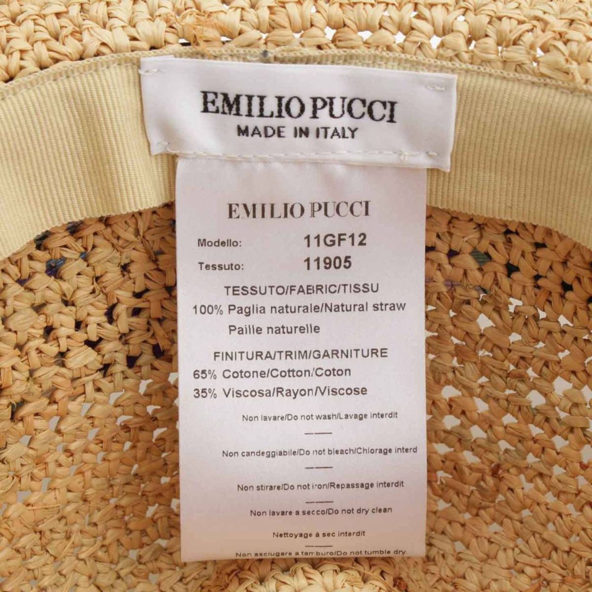 Emilio Pucci ストローハット ベージュ×ブルー 145945 麦わら帽子