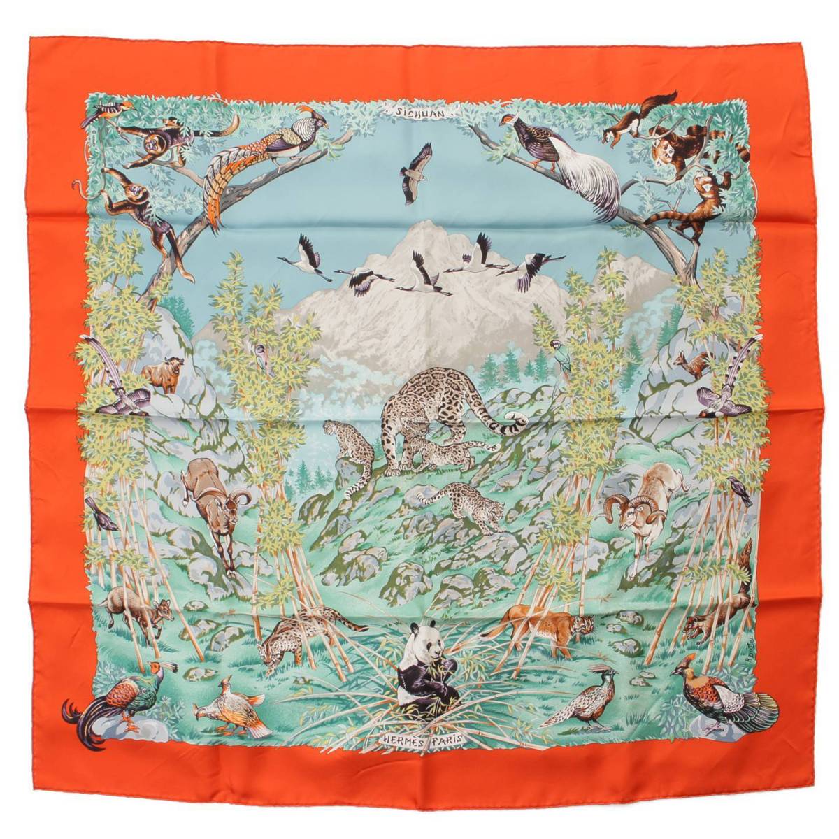 店内限界値引き中 セルフラッピング無料 Hermes カレ90 シルクスカーフ Sichuan 四川省 レッド Fucoa Cl