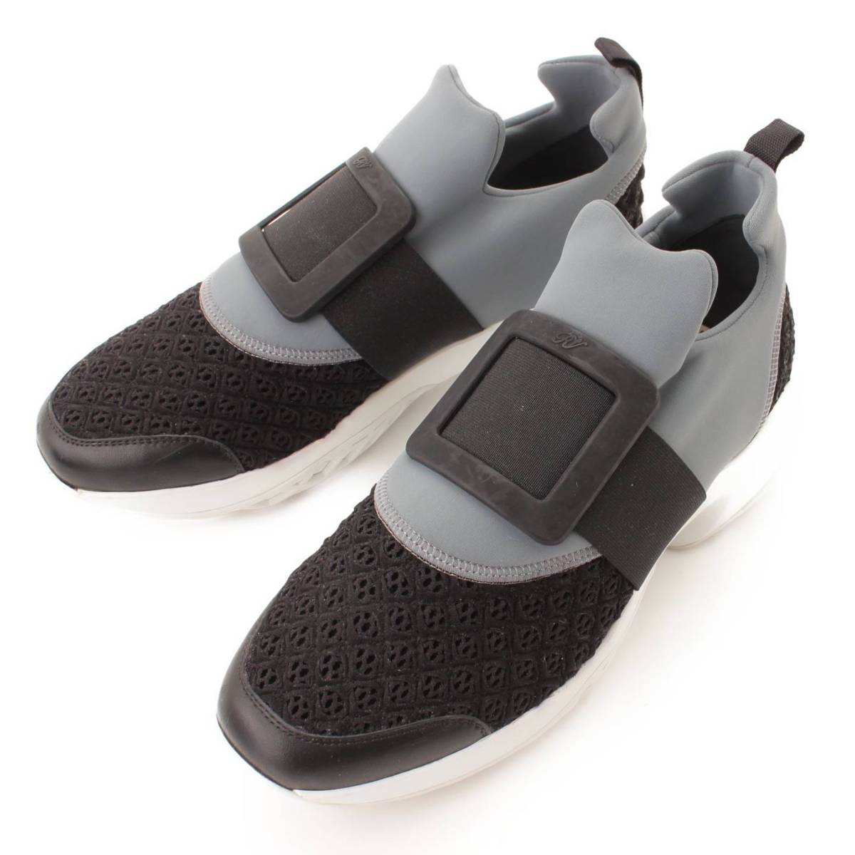 Roger Vivier VIV RUN メッシュ ラバーバックル スニーカー ブラック×グレー 7 163187