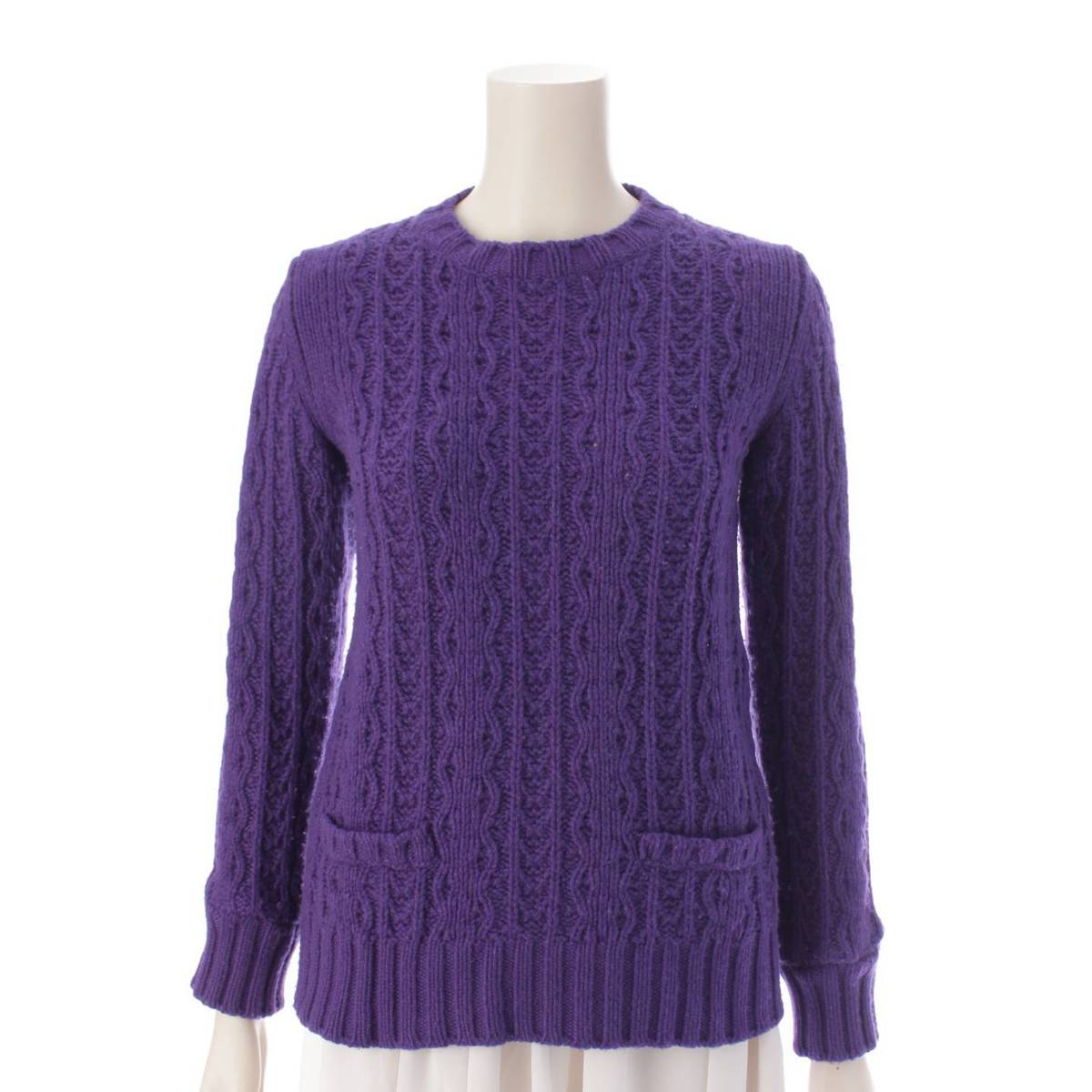 【モンクレール】Moncler　MAGLIONE ウール×カシミヤ ケーブルニット セーター ロゴワッペン 90727 パープル S 【中古】【鑑定済・正規品保証】203103