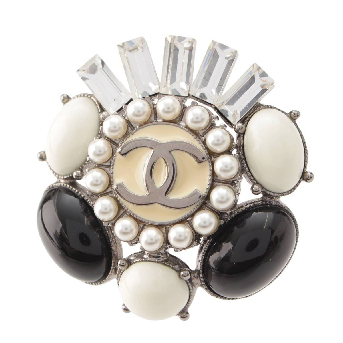 【楽天市場】【シャネル】Chanel 06C ココマーク ビジュー フェイクパール ストーン リング 指輪 クリア ブラック 12号 【中古 ...