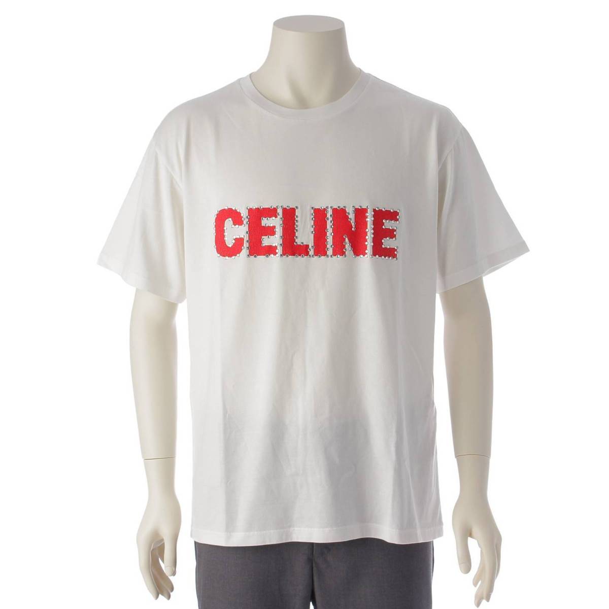 【美品】セリーヌ ルーズTシャツ コットンジャージー エクリュ ホワイト ロゴ 美品】セリーヌ ルーズTシャツ コットンジャージー エクリュ