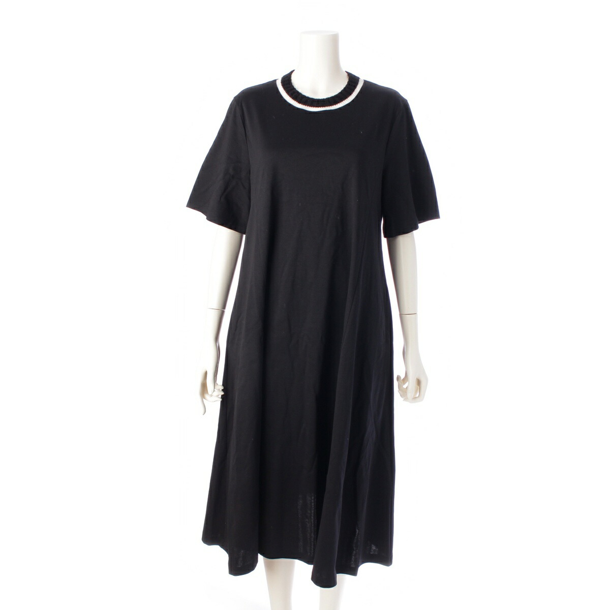 ADEAM 22年 Dark Forest Dress 長袖 フリル ニット ワンピース 43052 ブラック×ベージュ S (200835 main image 0