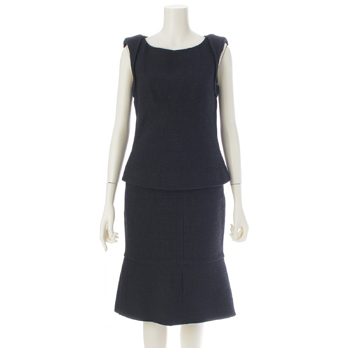シャネル CHANEL 綿織物 ノースリーブトップス スコートセットアップ P42716 P42862 黒いこと トップス36 スコート38【中古】【定め事品引きうける】