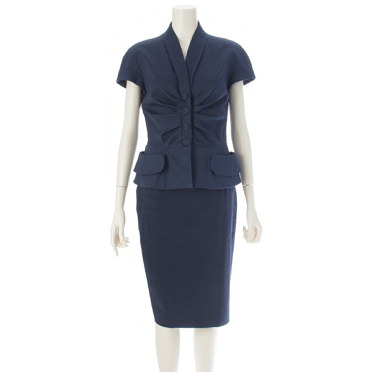 ディオール Christian Dior 21年 綿織物 ペプラム 半袖 スコートセットアップ スコート背広 1C21230C1312 米国海軍 36    【中古】【定まり品引き請ける】