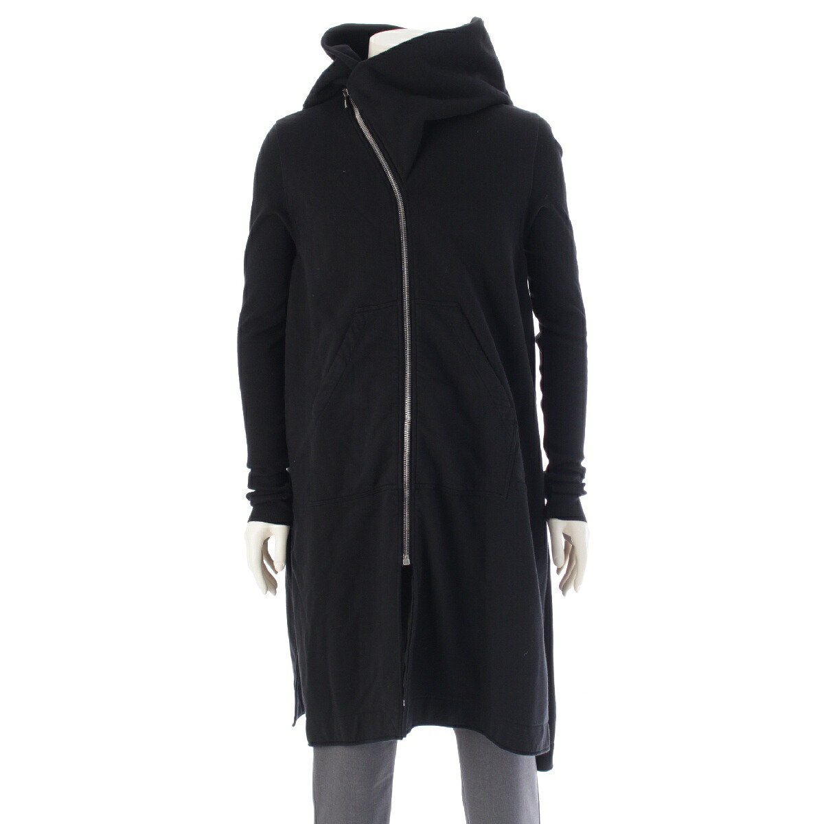 リックオウエンス ダークシャドウ Rick Owens DRKSHDW 16AW 綿織物 ジップアップ フーディー ロング  パーカー 上衣 厚地の外套 DS16F8227-F 黒いこと L【中古】【定まり品引き請ける】
