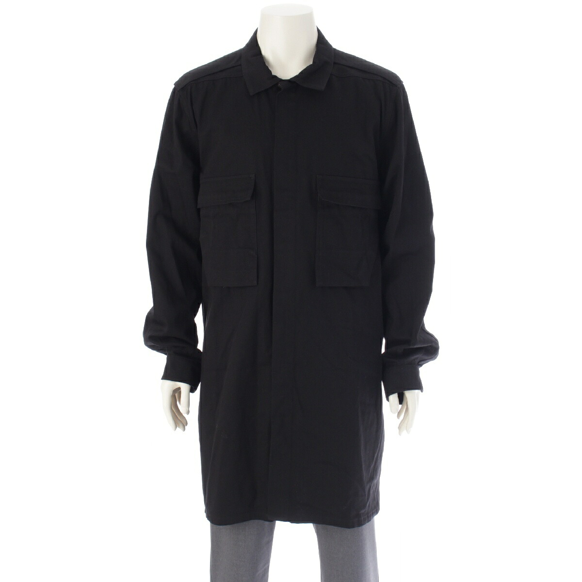 リックオウエンス Rick Owens 22SS FIELD SHIRT コットン ロング丈 オーバーサイズ 長袖シャツ トップス ジャケット RU01B1295-DL ブラック 52【中古】【正規品保証】