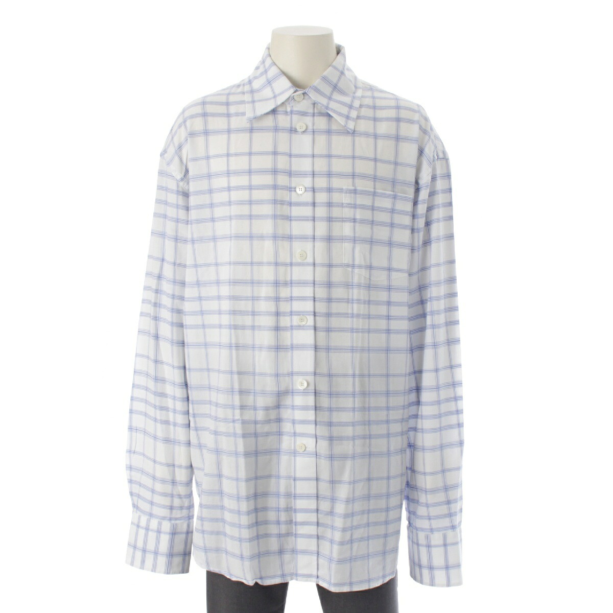 マルニ MARNI 20AW コットン オーバーサイズ チェック 長袖シャツ トップス CUMU017A0 ホワイト×ブルー 48【中古】【正規品保証】