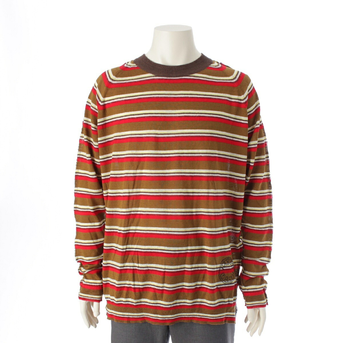 マルニ MARNI コットン リネン ロゴ刺繍 ボーダー切替 ニット 長袖Tシャツ トップス カットソー GCMG0252Q0 マルチカラー 52【中古】【正規品保証】|retro