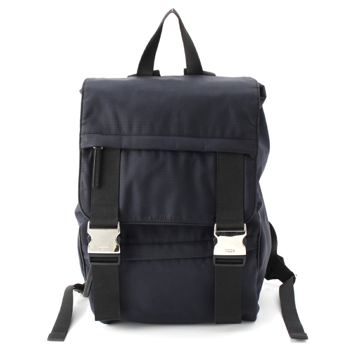 トッズ TOD’S ナイロン テック メタルバックル リュック デイパック バックパック 1G39 ネイビー ブラック【中古】【正規品保証】