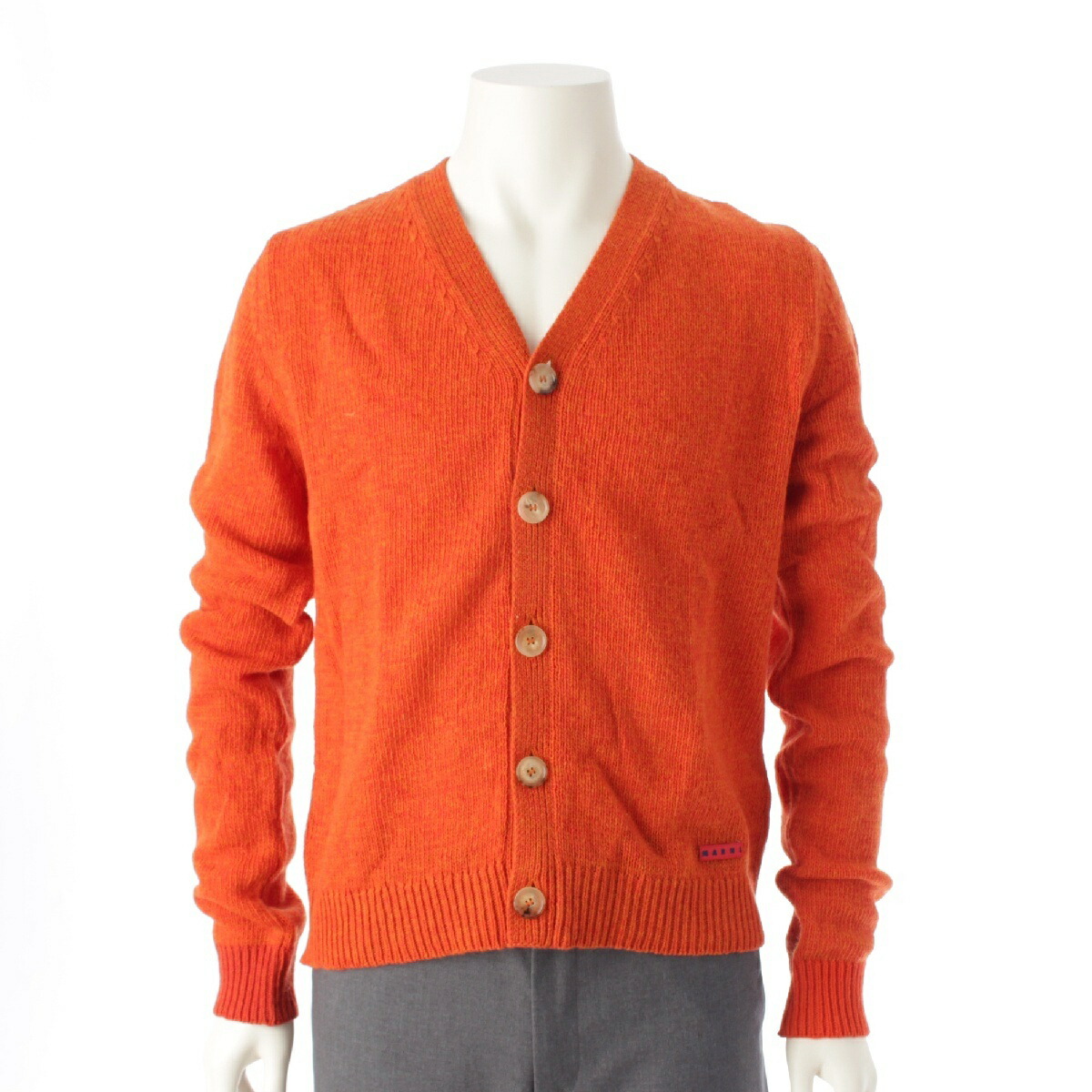 マルニ MARNI 23SS ヴァージンウール カラーブロック Vネック ニット カーディガン セーター トップス CDMG0096Q0 オレンジ 48【中古】【正規品保証】
