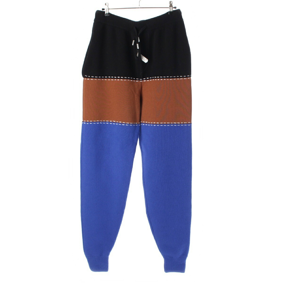 ジェイダブリューアンダーソン J.W.Anderson. ウール ステッチ 切替ニット テーパード パンツ ボトムス KW0584YN0170187 ブラック ブラウン ブルー S【中古】【正規品保証】