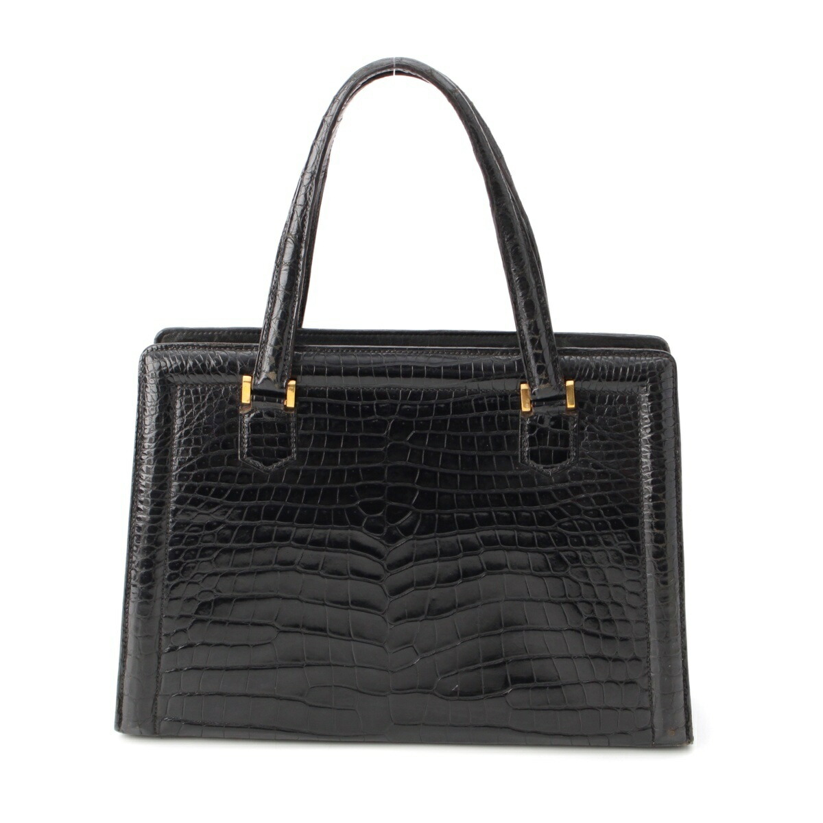 エルメス HERMES クロコ ゴールド金具 ロック付き ハンドバッグ ブラック 【中古】【正規品保証】