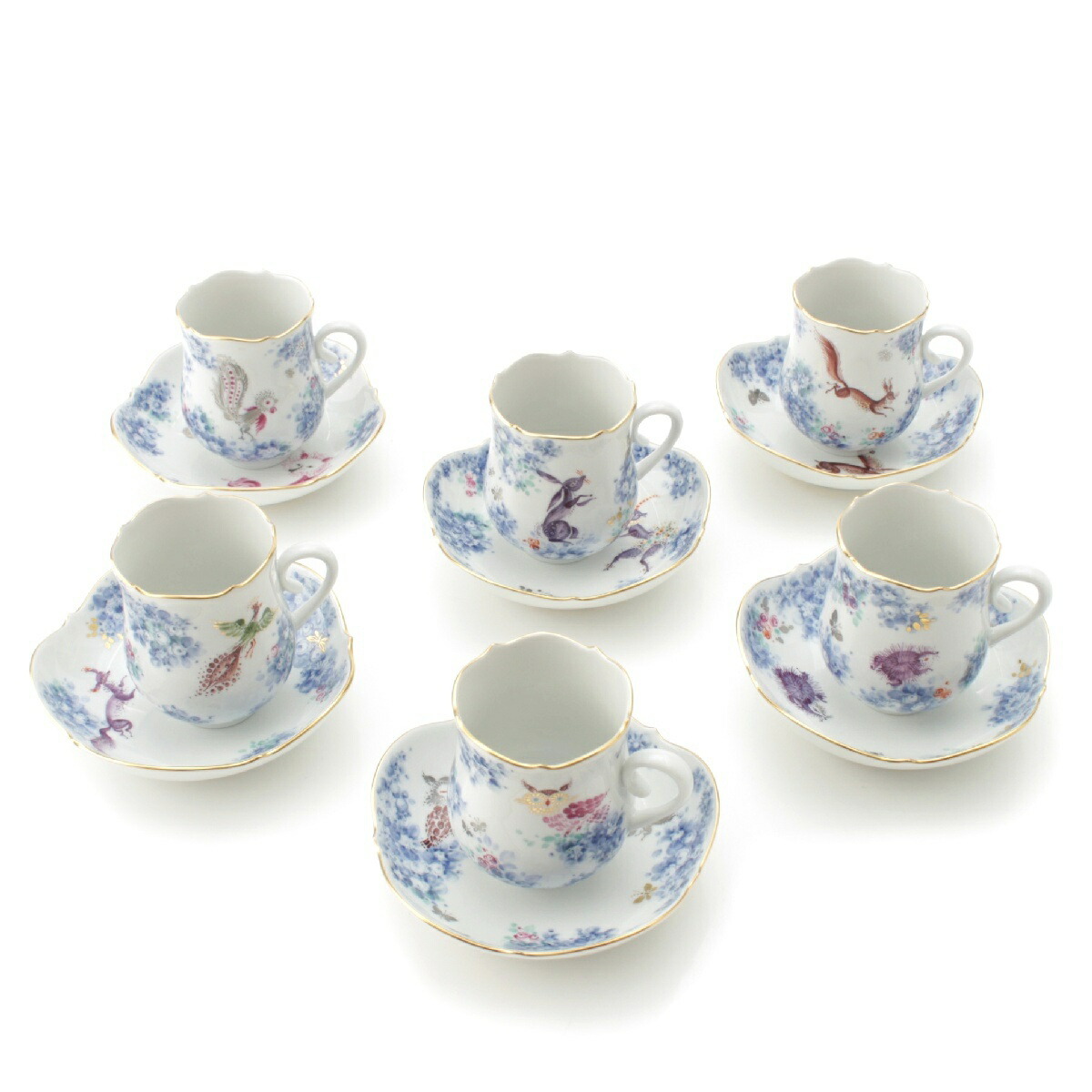 マイセン Meissen ミッドサマーナイトドリーム 真夏の夜の夢 モカ デミタス ティーカップ＆ソーサ― 6客セット 食器 ホワイト【中古】【正規品保証】