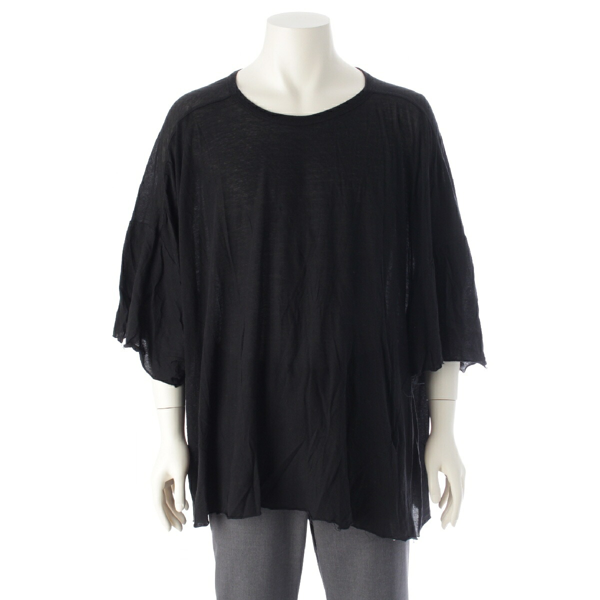 リックオウエンス Rick Owens 24SS コットン TOMMY TSHIRT トミーTシャツ シアーカットソー オーバーサイズ カットソー RR01D3283 ブラック F【中古】【正規品保証】