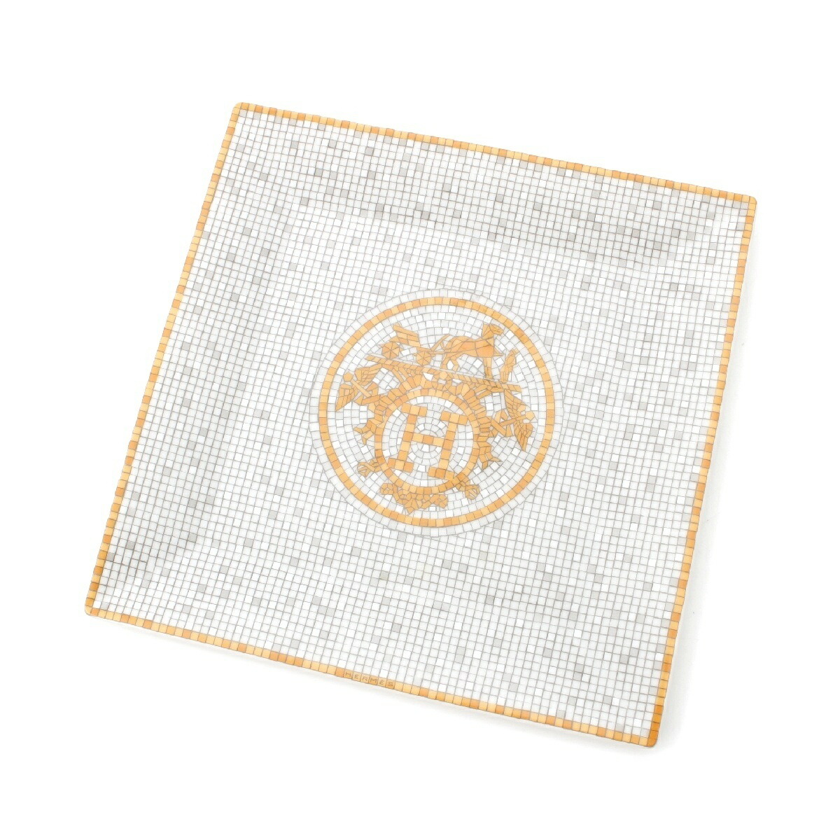 エルメス HERMES MOSAIQUE Au24 モザイク スクエア プレート 骨董品 皿 食器 ホワイト ゴールド 15cm【中古】【正規品保証】