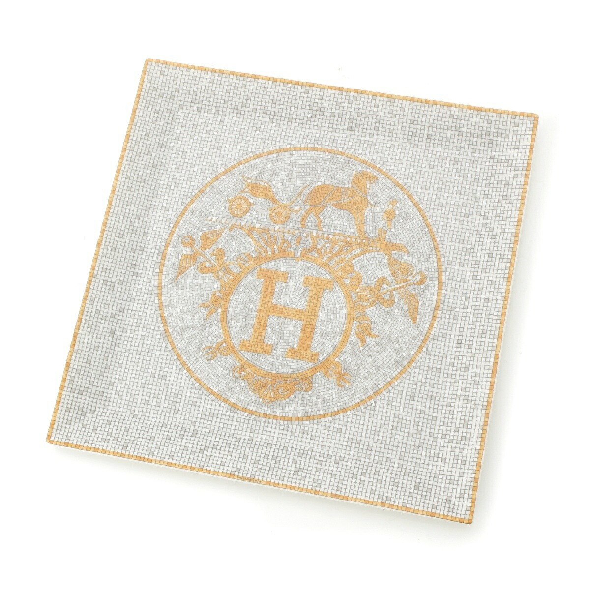 エルメス HERMES MOSAIQUE Au24 モザイク スクエア プレート 骨董品 皿 食器 ホワイト ゴールド 23cm【中古】【正規品保証】