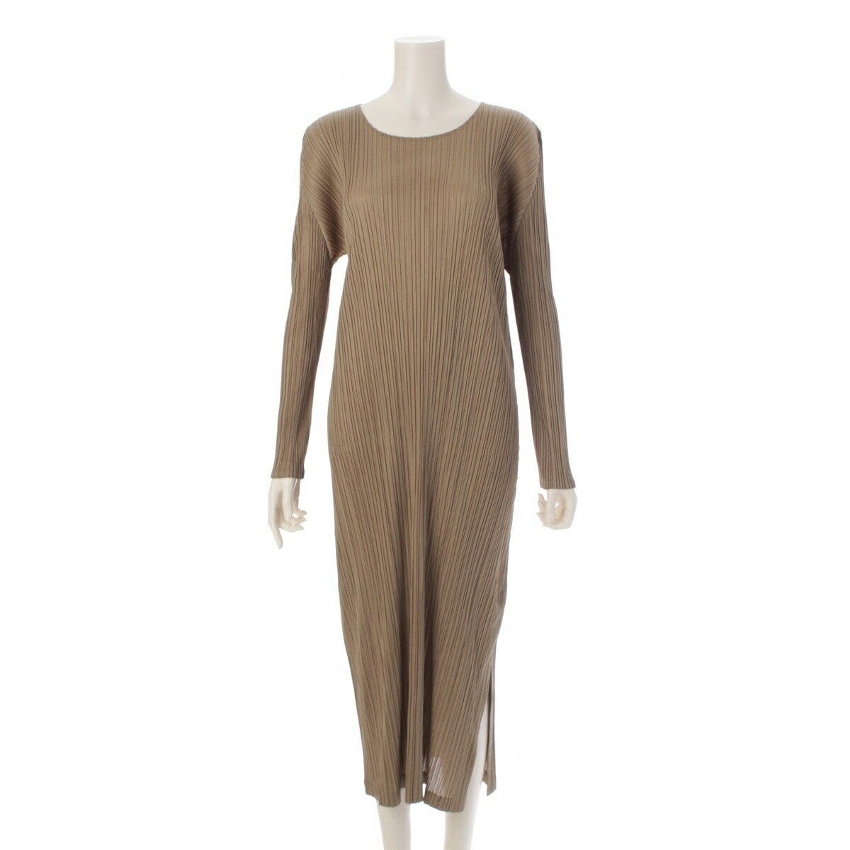 フク　PLEATS PLEASE 長袖ワンピース　ライトベージュ KOEISTORE ワンピース レディース 春 夏 春夏 黒 ロング