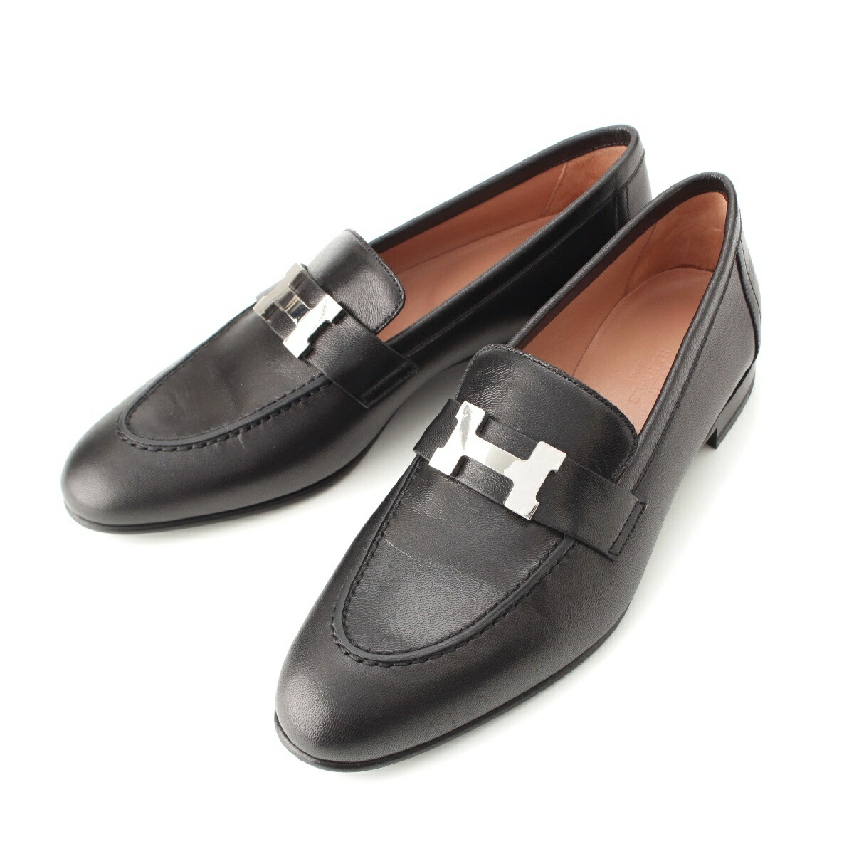 Hermes コンスタンス H金具 レザー モカシン ローファー シューズ ブラック 36 1/2 (208814