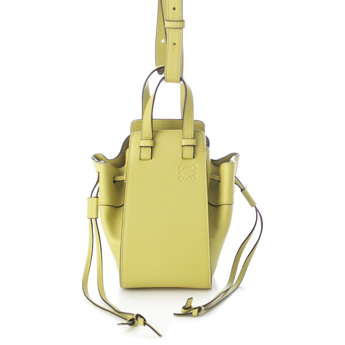 ロエベ LOEWE ハンモック ミニ カーフレザー 綿織物 ドローストリング ゴールド金具 2WAY 肩部 ハンドバック 314.30.V07 菩提樹 ライトグリーン【中古】【置き目品引き受ける】